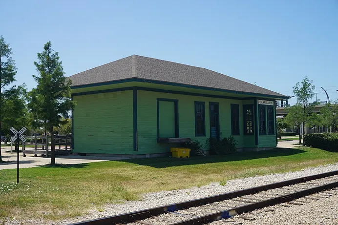 The former railroad depot in Downtown Carrollton, beside the tracks